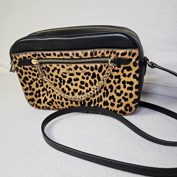 Michael Kors Jet Set Large Leopard Print Calf Hair Crossbody Bag - Picture 1 of 11